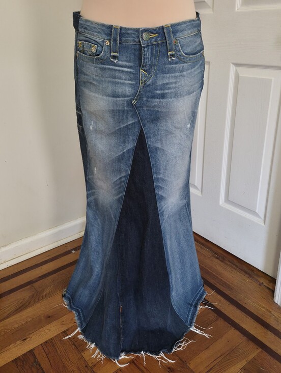 True Religion Dresses & Skirts - Vintage Y2K True Religion Patchwork Denim Maxi Mermaid Skirt Made USA Size 29